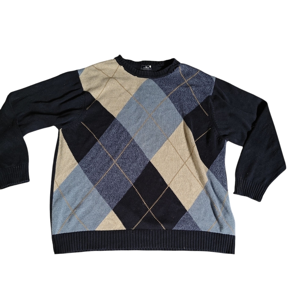 Dockers Men's Argyle Crewneck Sweater - Black, Blue, and Tan